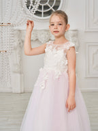 Vestido de niña de las flores de corte A, de tul y encaje hasta el suelo 