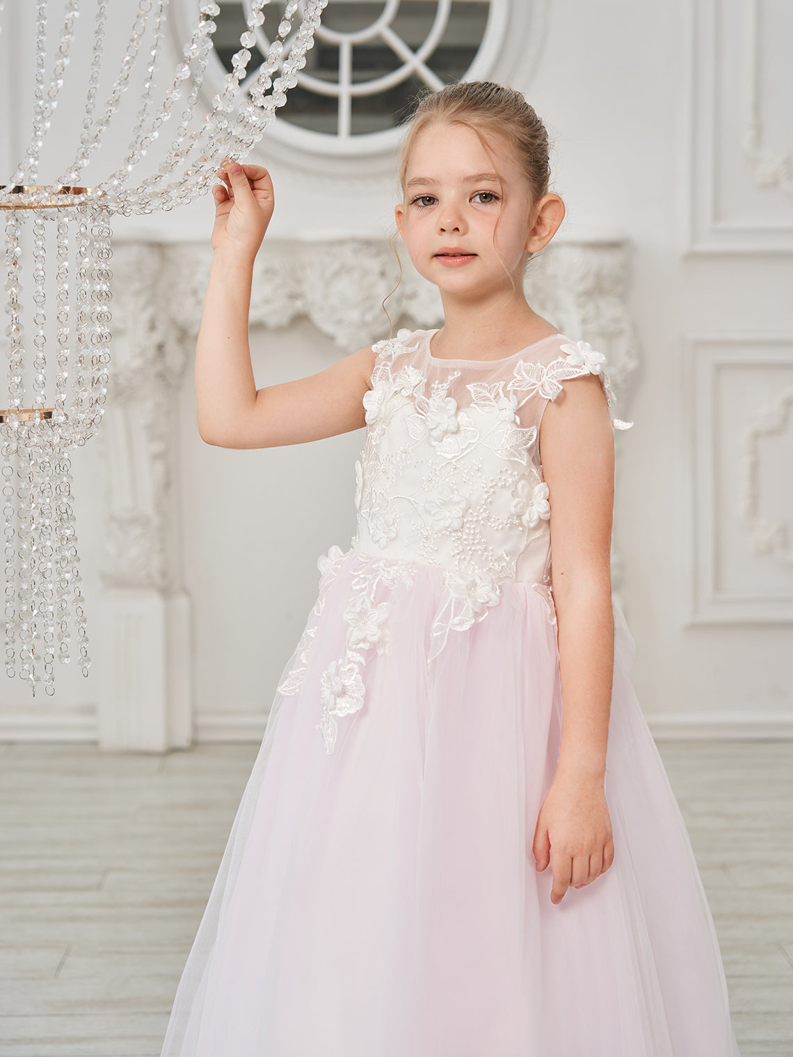 Vestido de niña de las flores de corte A, de tul y encaje hasta el suelo 