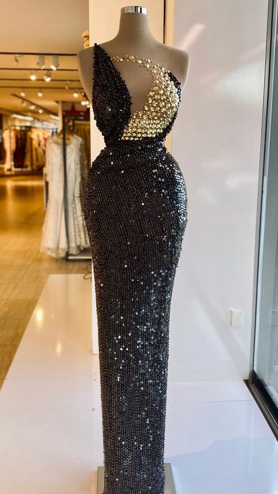 Vestido de noche glamuroso con lentejuelas negras, vestido de gala sexy Y731