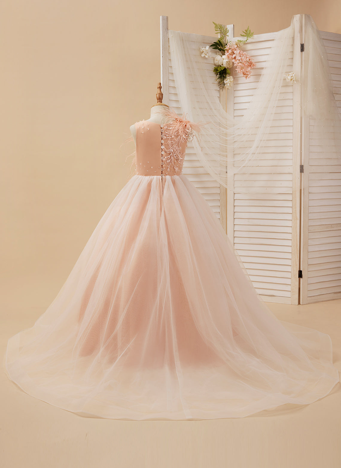 Vestido de princesa rosa para niña de las flores, estilo gala/con cola de tul. 
