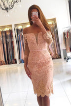 Robe de soirée courte élégante en dentelle à manches 3/4