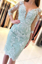 Robe de soirée courte élégante en dentelle à manches 3/4