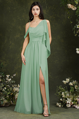 Elegant A-line Chiffon Ruffles Floor-length Split Bridesmaid Dress With Pockets