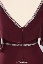 Elegantes vestidos de dama de honor de corte A, de gasa, con escote en V, tirantes finos, sin mangas y hasta el suelo, con pedrería.