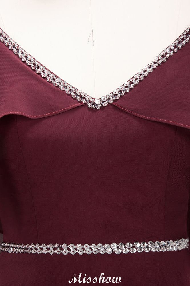Elegantes vestidos de dama de honor de corte A, de gasa, con escote en V, tirantes finos, sin mangas y hasta el suelo, con pedrería.