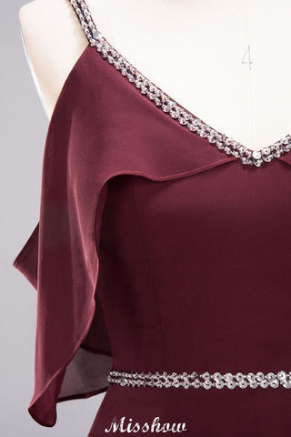 Elegantes vestidos de dama de honor de corte A, de gasa, con escote en V, tirantes finos, sin mangas y hasta el suelo, con pedrería.