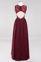 Robe de demoiselle d'honneur élégante en dentelle, coupe trapèze, sans manches, en mousseline, ornée de volants et de bijoux, longue jusqu'au sol, avec appliques.