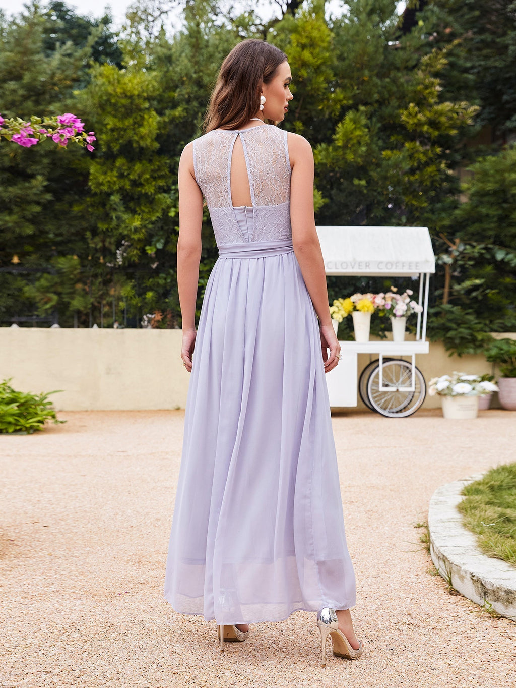 Elegantes vestidos de dama de honor de gasa sin mangas con escote redondo y corte en A