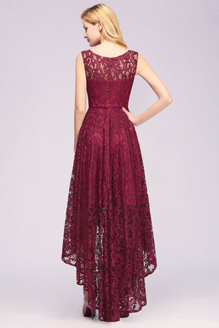 Elegante vestido de dama de honor de encaje sin mangas con escote redondo y corte en A