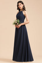 Elegantes vestidos de dama de honor de gasa con encaje, corte en A, sin mangas, escote en V y volantes. 