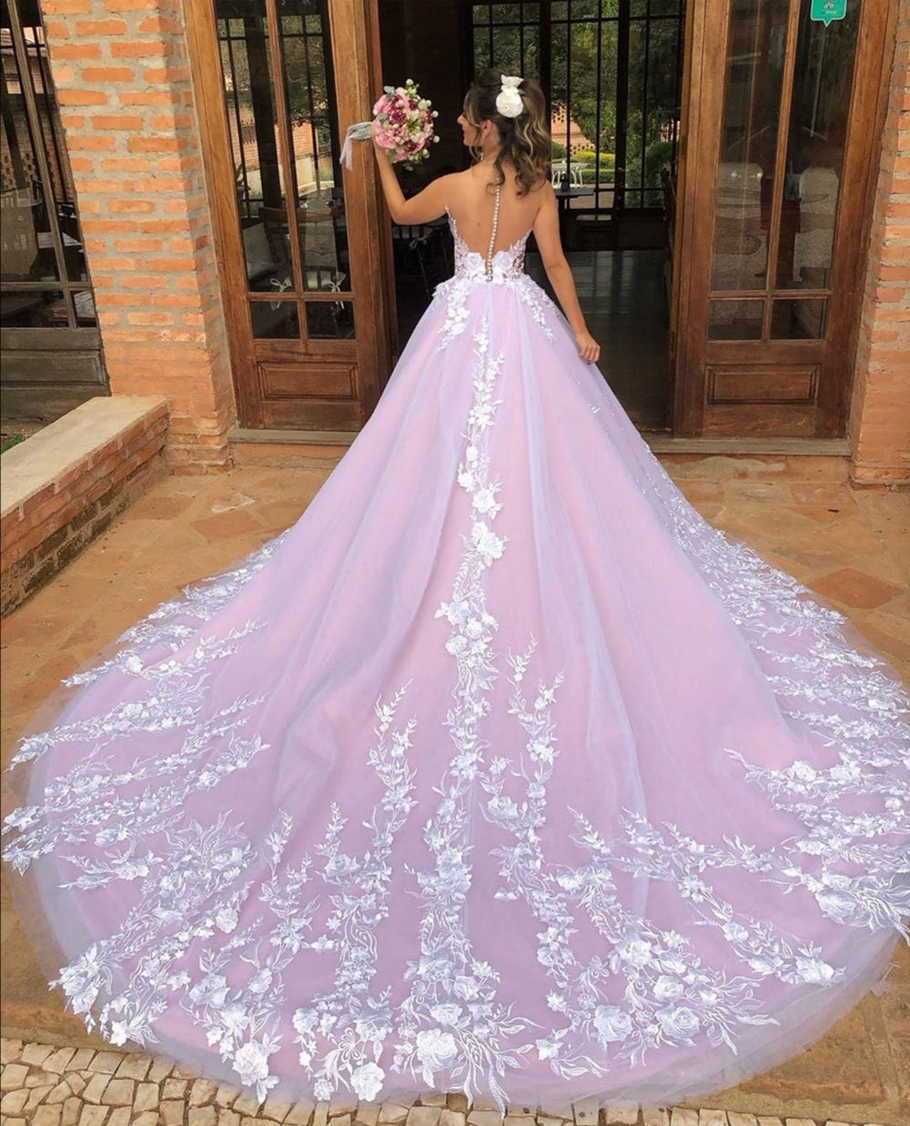 Elegantes vestidos largos de fiesta formales con escote en V, espalda descubierta y corte en A, de encaje.