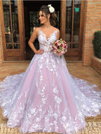 Elegantes vestidos largos de fiesta formales con escote en V, espalda descubierta y corte en A, de encaje.