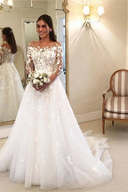 Robes de mariée élégantes de coupe trapèze avec manches, robes de mariée en dentelle