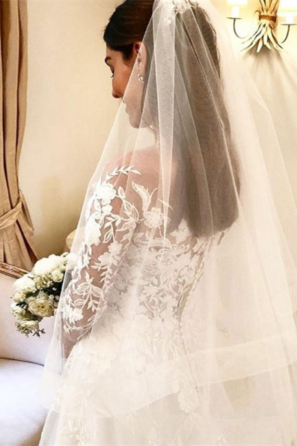 Robes de mariée élégantes de coupe trapèze avec manches, robes de mariée en dentelle
