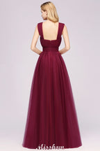 Robe de soirée longue élégante en tulle sans manches, coupe trapèze, bretelles bordeaux, robe de demoiselle d'honneur
