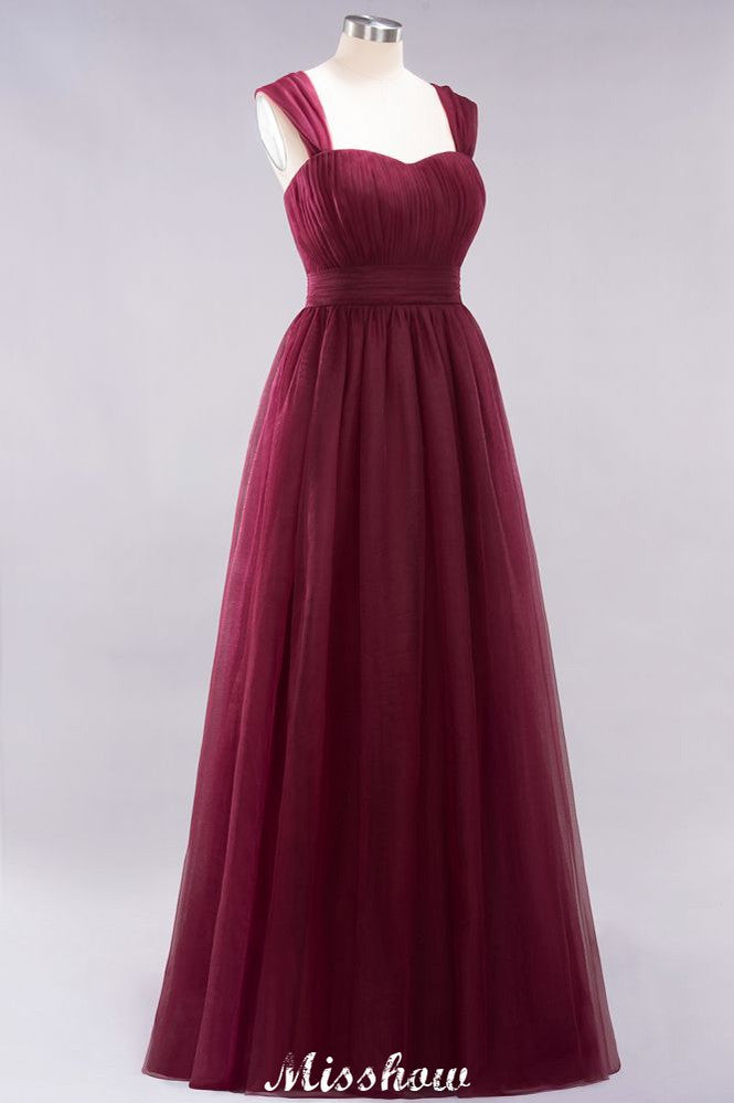 Robe de soirée longue élégante en tulle sans manches, coupe trapèze, bretelles bordeaux, robe de demoiselle d'honneur