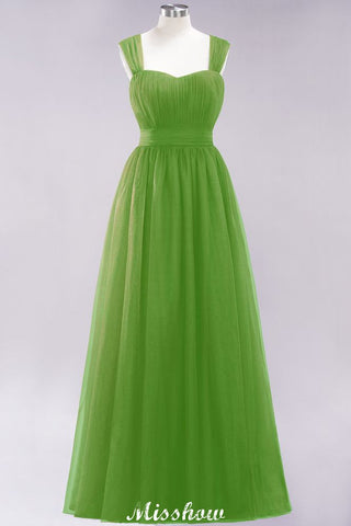 Elegante vestido largo de noche de tul sin mangas, corte A, color burdeos, con tirantes, ideal para damas de honor.