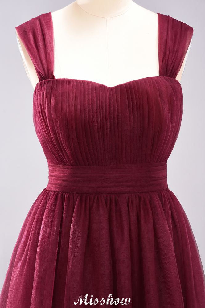 Robe de soirée longue élégante en tulle sans manches, coupe trapèze, bretelles bordeaux, robe de demoiselle d'honneur