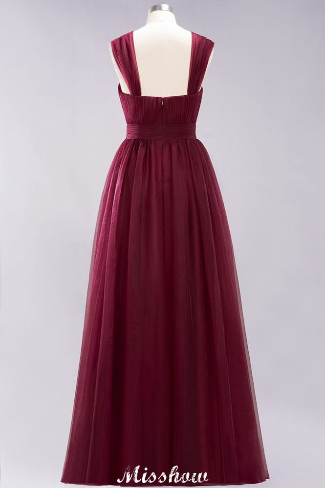 Robe de soirée longue élégante en tulle sans manches, coupe trapèze, bretelles bordeaux, robe de demoiselle d'honneur