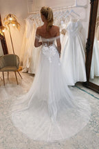 Élégantes robes de mariée bohèmes longues blanches en tulle et dentelle sans manches, coupe trapèze