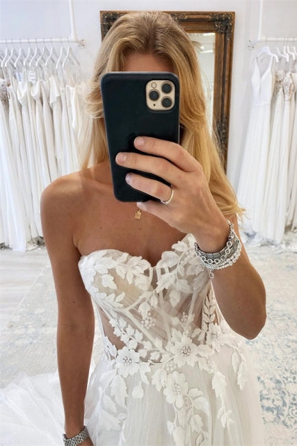Élégantes robes de mariée bohèmes longues blanches en tulle et dentelle sans manches, coupe trapèze