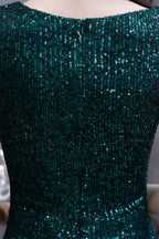 Robe de bal longue élégante à sequins verts à manches courtes