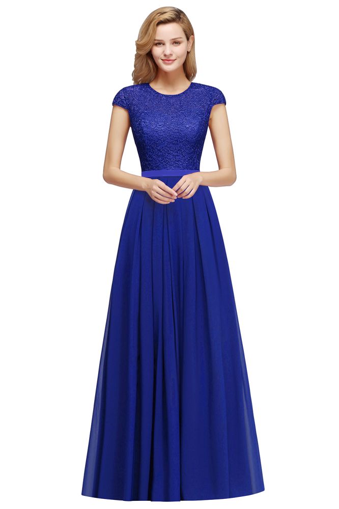 Robe de soirée trapèze élégante à manches courtes et coupe trapèze, bleu marine, longue robe de soirée