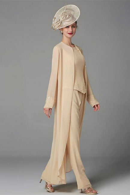 Elegante vestido color champán para la madre de la novia, mono de gasa para dama de honor