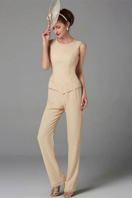 Elegante vestido color champán para la madre de la novia, mono de gasa para dama de honor
