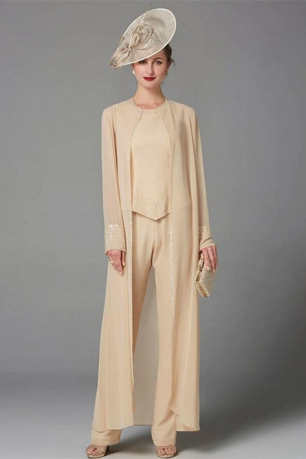Robe élégante couleur champagne pour la mère de la mariée, combinaison en mousseline pour demoiselle d'honneur