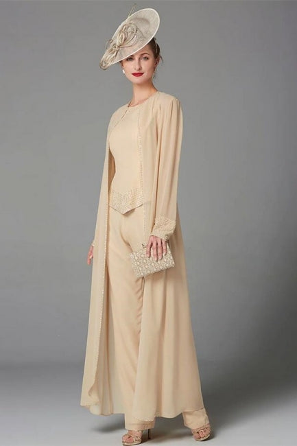 Robe élégante couleur champagne pour la mère de la mariée, combinaison en mousseline pour demoiselle d'honneur