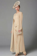 Robe élégante couleur champagne pour la mère de la mariée, combinaison en mousseline pour demoiselle d'honneur
