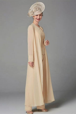 Elegant Champagne Mother Of The Bride Dresses Chiffon Bridesmaid Jumpsuit