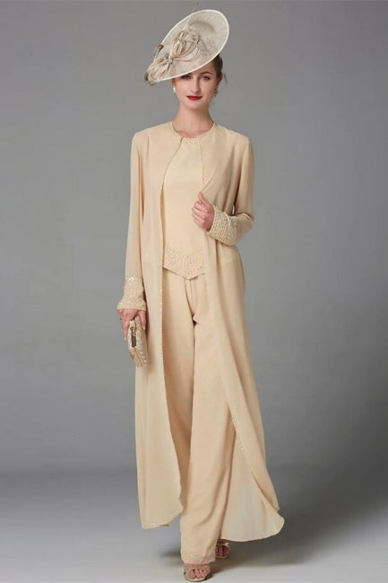 Robe élégante couleur champagne pour la mère de la mariée, combinaison en mousseline pour demoiselle d'honneur
