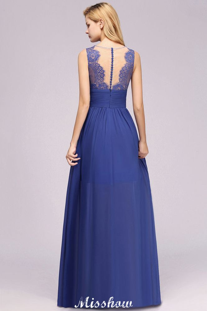 Elegante vestido de dama de honor de gasa, encaje, joyas, sin mangas, largo hasta el suelo, corte en A, con volantes