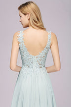 Elegant Chiffon Lace V-Neck Sleeveless Floor-Length A-Line Bridesmaid Dress with Beadings