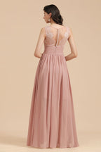 Robe de demoiselle d'honneur élégante rose poudré sans manches en dentelle florale fendue sur le côté