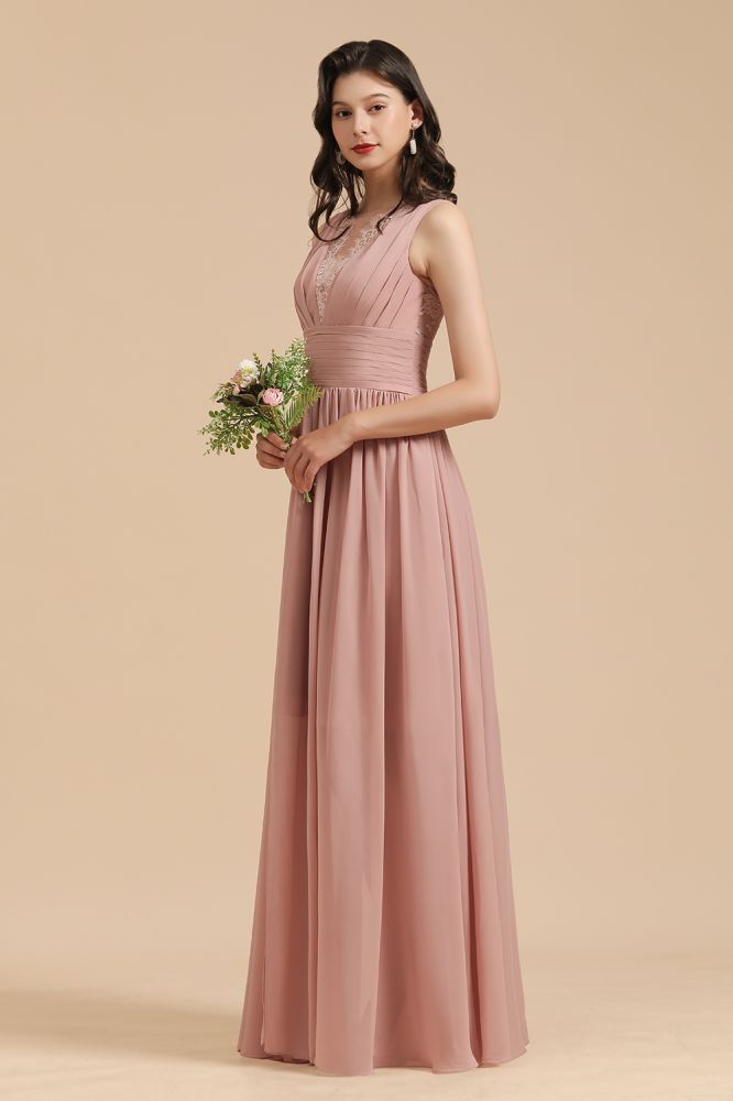 Robe de demoiselle d'honneur élégante rose poudré sans manches en dentelle florale fendue sur le côté