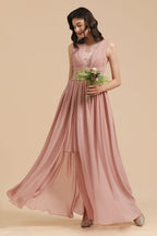 Robe de demoiselle d'honneur élégante rose poudré sans manches en dentelle florale fendue sur le côté
