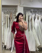 Vestidos de noche elegantes largos color rojo vino | Vestidos de graduación con mangas