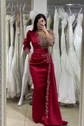 Vestidos de noche elegantes largos color rojo vino | Vestidos de graduación con mangas