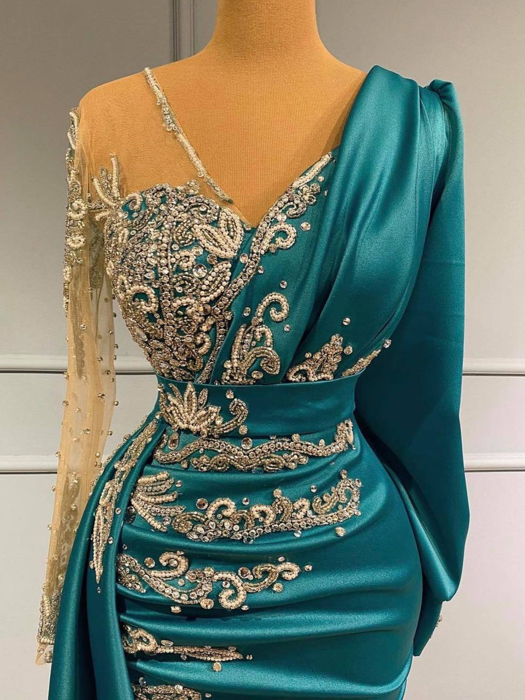 Vestidos de noche elegantes hasta el suelo, vestidos de graduación con mangas