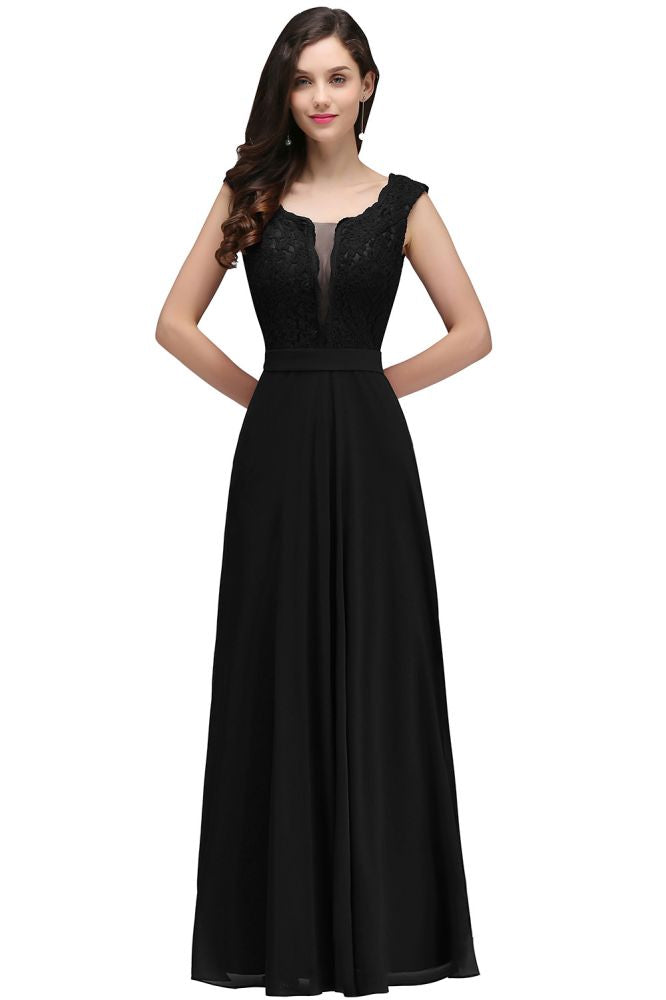 Elegant Floor-length Lace A-line Burgundy Prom Dress