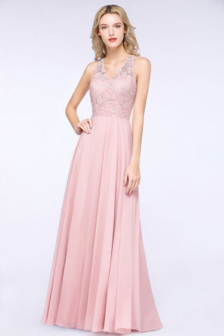 Elegant Floral Appliques aline Bridesmaid Dress Dusty Pink Chiffon FloorLength Formal Dress