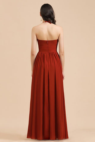 Elegant Halter Aline Chiffon Bridesmaid Dress Sleeveless Floor Length Wedding Party Dress
