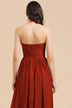 Robe de demoiselle d'honneur élégante en mousseline de soie, coupe trapèze, sans manches, longueur au sol, dos nu, style Aline.