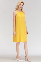 Robe de soirée élégante, dos nu, simple et sans manches, longueur genou