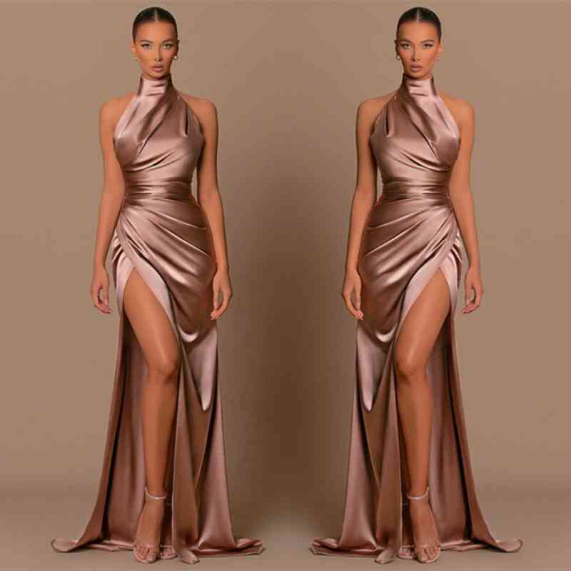 Elegant High Neck Sleeveless Prom Dresses Mermaid Long Split