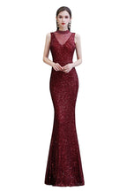 Elegant Illusion Neck Burgundy Sleeveless Mermaid Prom Dress