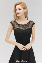 Elegante vestido de dama de honor negro de encaje, sin mangas y hasta el suelo, corte en A, con joyas